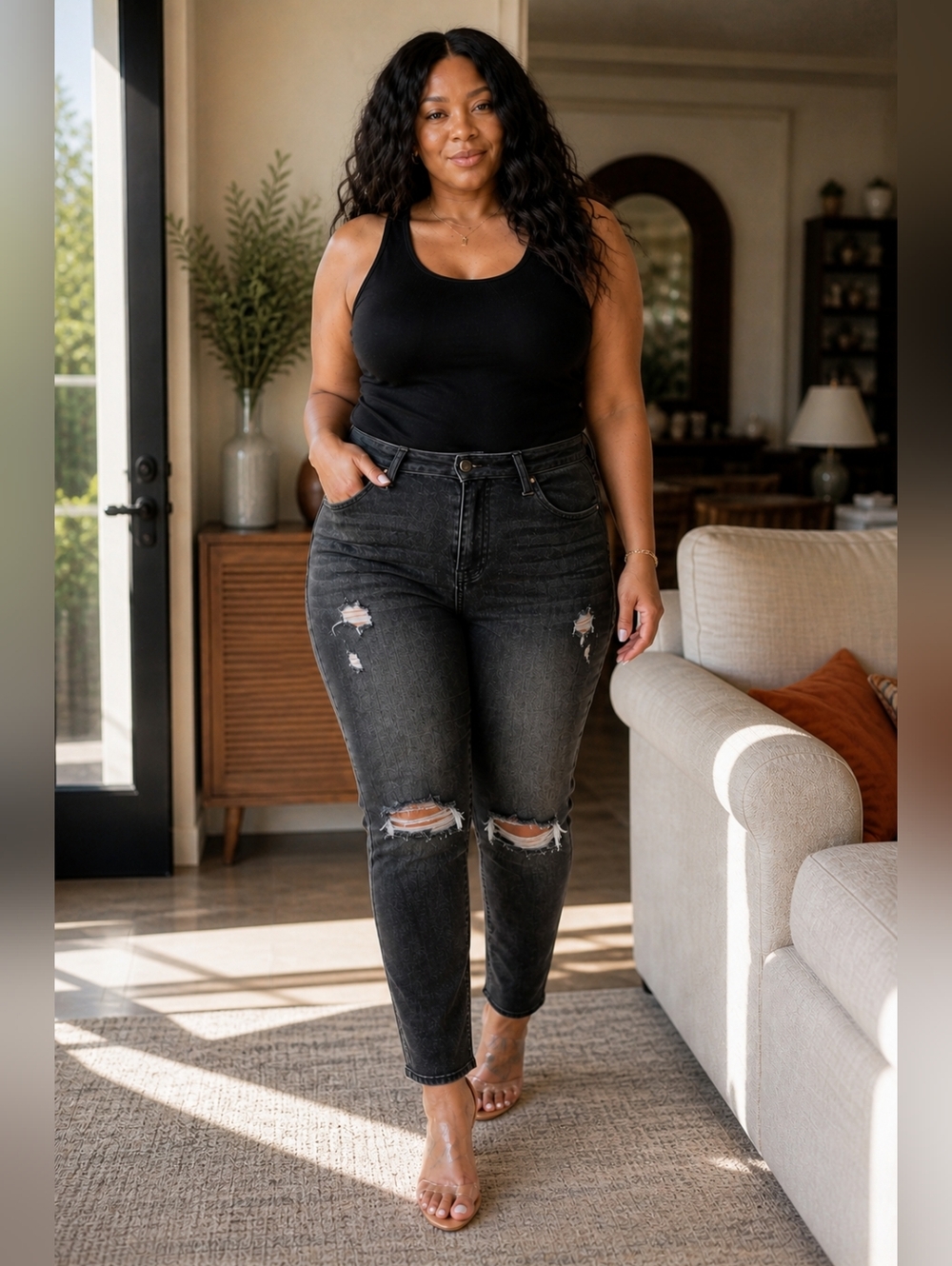 Risen High Rise Slim Straight Cropped Raw Hem Jeans Plus Size 3X/18W (20-22)